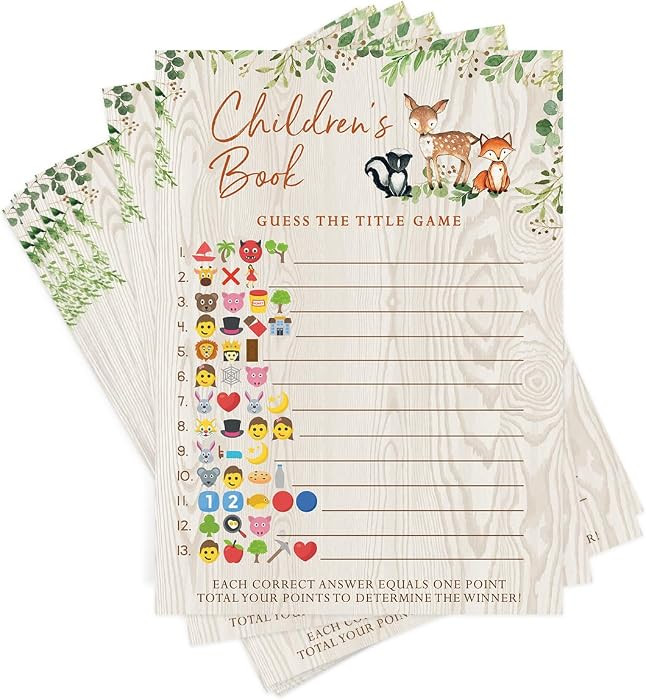 Printed Party Baby Shower Games – Children's Book Title Guessing Game for Boy or Girl, Woodland... | Amazon (US)