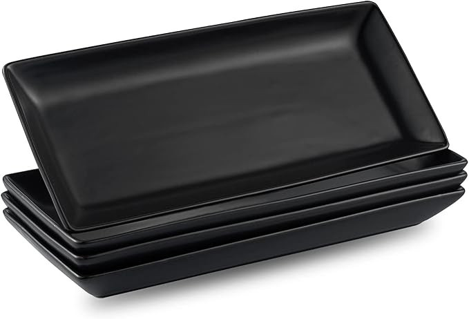 Gomakren Black Serving Platter Set of 4 Porcelain Serving Plates Rectangular Christmas Serving Di... | Amazon (US)
