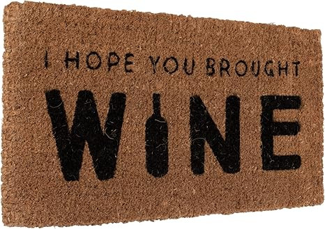 Creative Co-Op I Hope You Brought Wine Coir Doormat, 32" L x 16" W x 1" H, Natural/Black | Amazon (US)