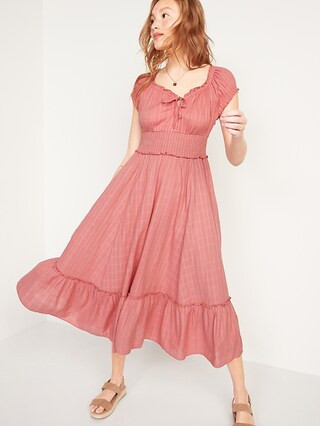 Smocked Waist-Defined Dobby Midi Dress for Women | Old Navy (US)