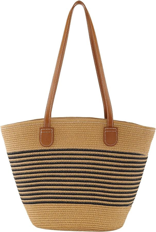 Straw bag Woven Tote Bag for Women Beach Purse Summer Shoulder Bag With Zipper Bohemian Crossbody... | Amazon (US)