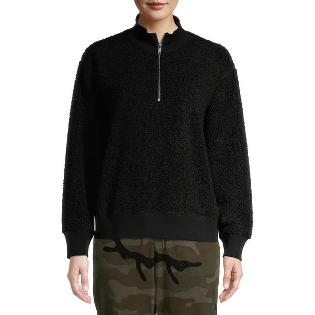 Time and Tru Women's Sherpa Quarter Zip Sweater | Walmart (US)