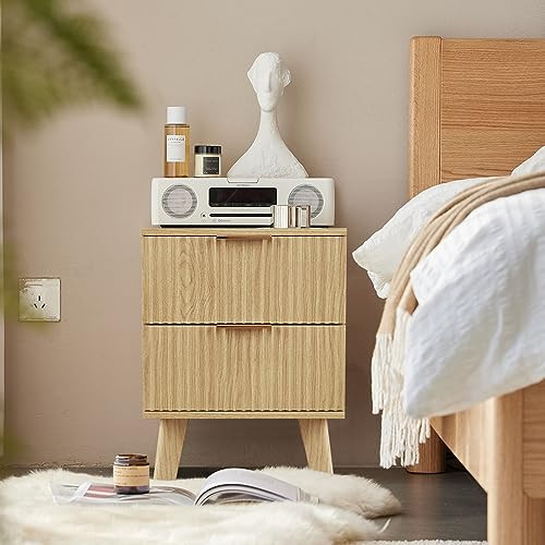 Nightstand Mid Century Modern Bedside Table with 2 Drawers, Accent Bedside End Side Table with Storage Drawer, Bedside Table with 2 Drawers, Mid Century Modern Nightstand End Table (Natural) | Amazon (US)