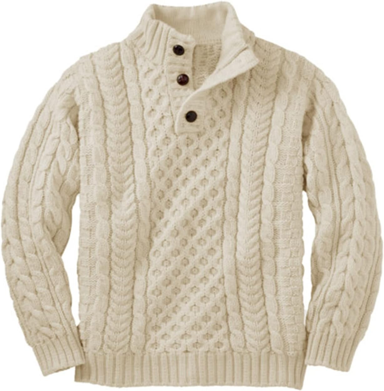 Makkrom Boys Mock Neck Pullover Sweater Button Cable Knit Jumper 3-12 Years | Amazon (US)