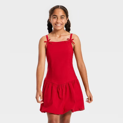 Girls' Drop Waist Bubble Hem Dress - art class™ Red XL | Target
