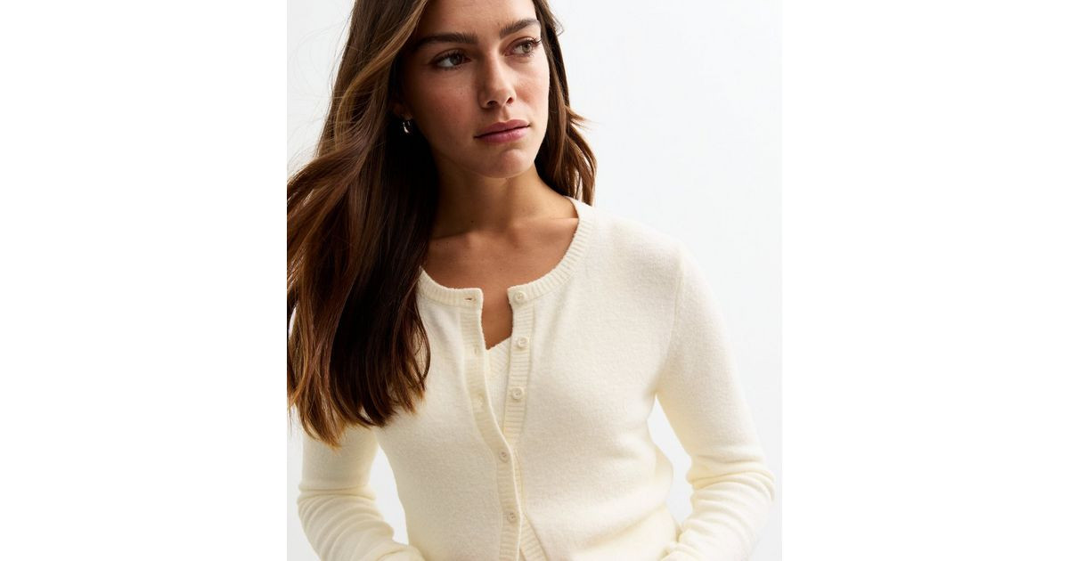 Petite Off White Crew Neck Textured Knit Cardigan
						
						Add to Saved Items
						Remove fr... | New Look (UK)