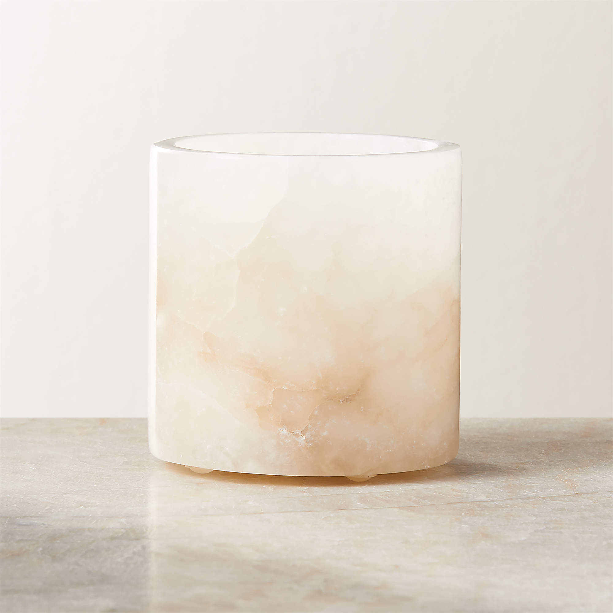 Poe White Alabaster Tealight Candle Holder 3" + Reviews | CB2 | CB2