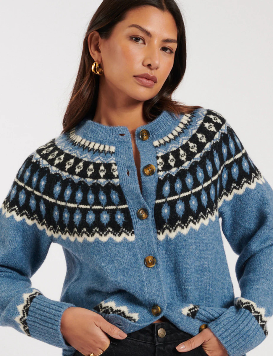 Blue Fair Isle Wool Blend Knitted Cardigan | Nobody's Child