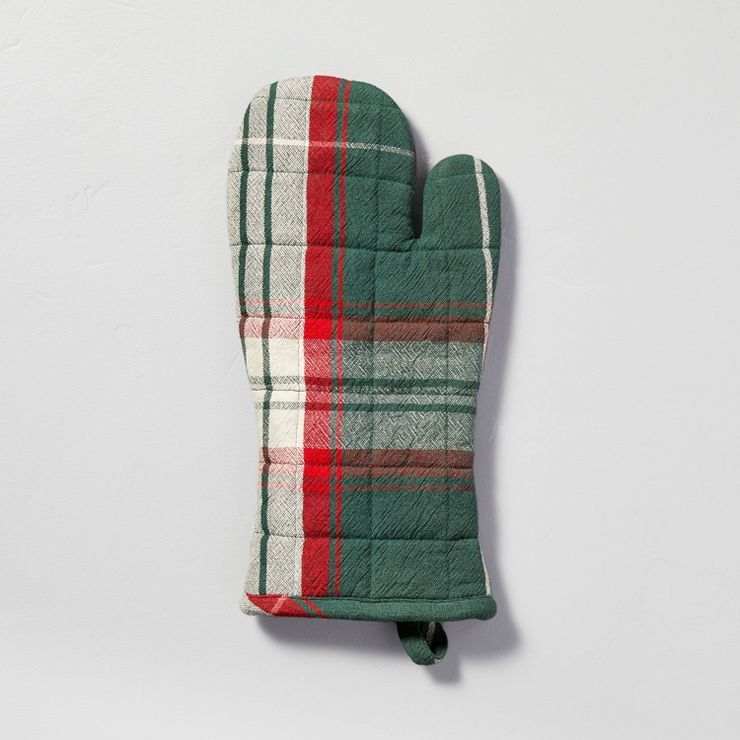 Holiday Plaid Woven Oven Mitt Green/Red - Hearth &#38; Hand&#8482; with Magnolia | Target