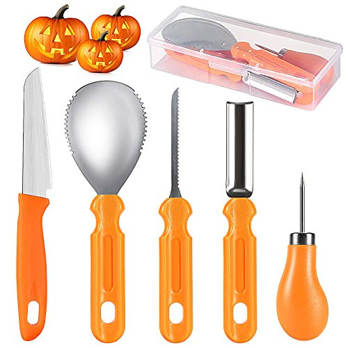 kuaima Pumpkin Carving Tools Set Halloween Pumpkin Carving kit Carving Knife Professional Stainless Steel Pumpkin Carving Tools Set with Food Carving Knife Baking Kitchen Knife (5PCS) | Amazon (US)
