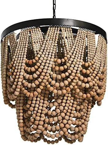 Creative Co-Op 2-Tier Draped Wood Bead Chandelier, 28" H, Natural | Amazon (US)