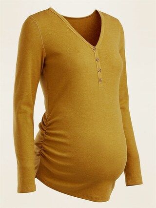Maternity Rib-Knit Long-Sleeve Henley Tee | Old Navy (US)