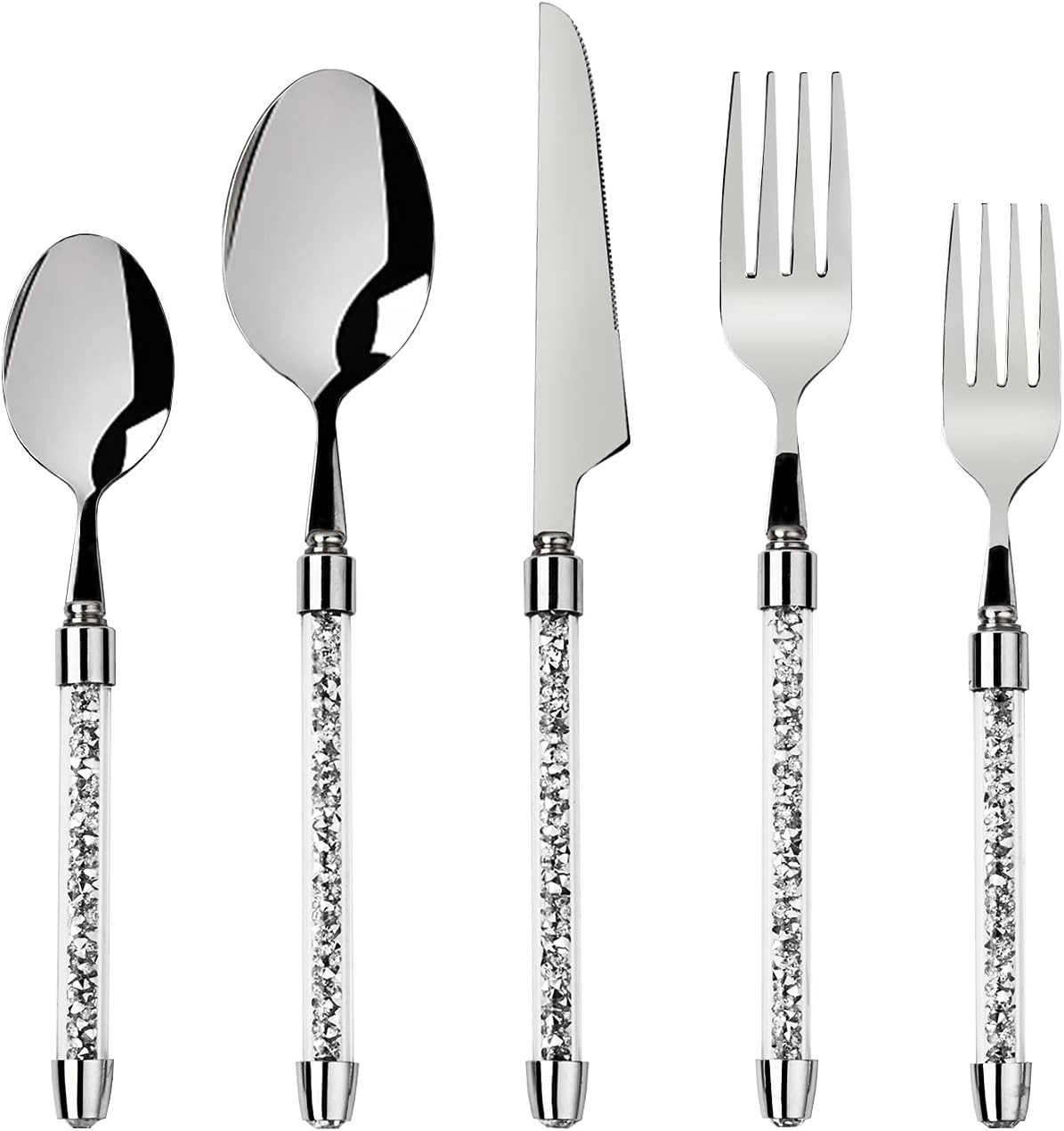 SHYFOY 5pcs Modern Silverware Set,Stainless Steel Luxury Crushed Diamond Bling Flatware Dinnerwar... | Amazon (US)