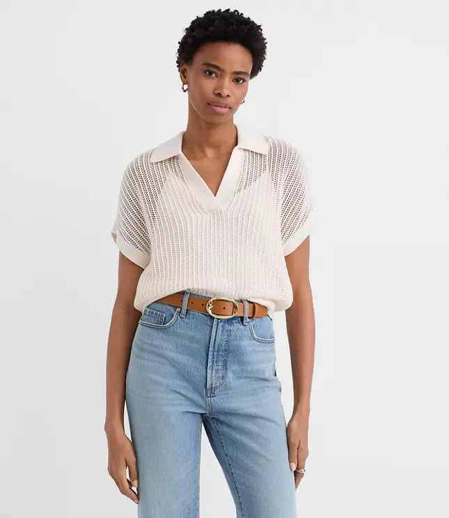 Collared Mesh Stitch Wedge Sweater | LOFT