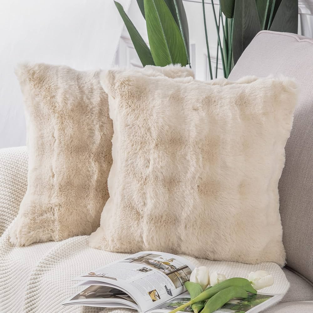 MADIZZ Pack of 2 Thick Plush Wool Throw Pillow Covers 20x20 Inch Beige Soft Decorative Cushion Co... | Amazon (US)