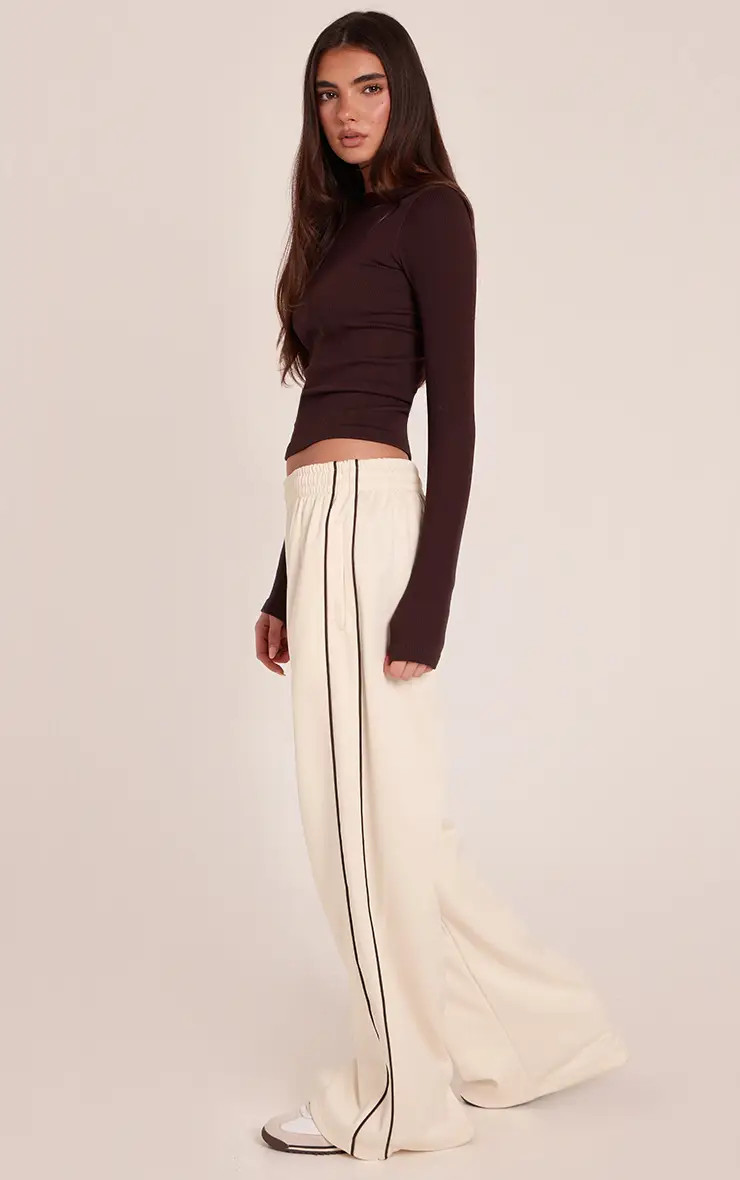 Cream Tricot Wide Leg Side Stripe Track Pants | PrettyLittleThing UK