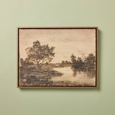 12"x16" Horizontal Landscape Lake Burlap Framed Wall Art - Hearth & Hand™ with Magnolia | Target