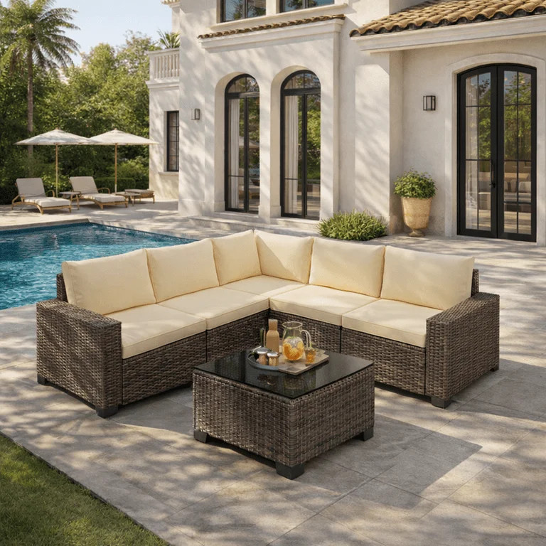 Aiho Outdoor Patio Furniture Set with All Weather Wicker, 6 Pieces Outdoor Sectional Sofa with So... | Walmart (US)