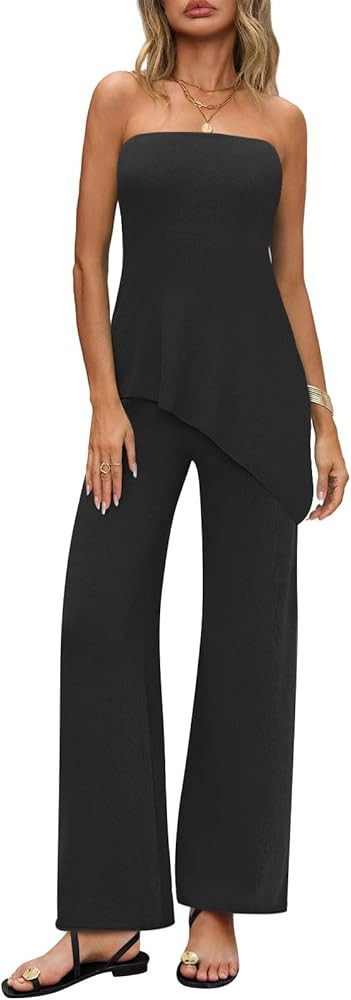 Womens 2 Piece Sets Summer Travel Vacation Outfits 2025 Lounge Matching Sweater Set Knit Tube Top... | Amazon (US)