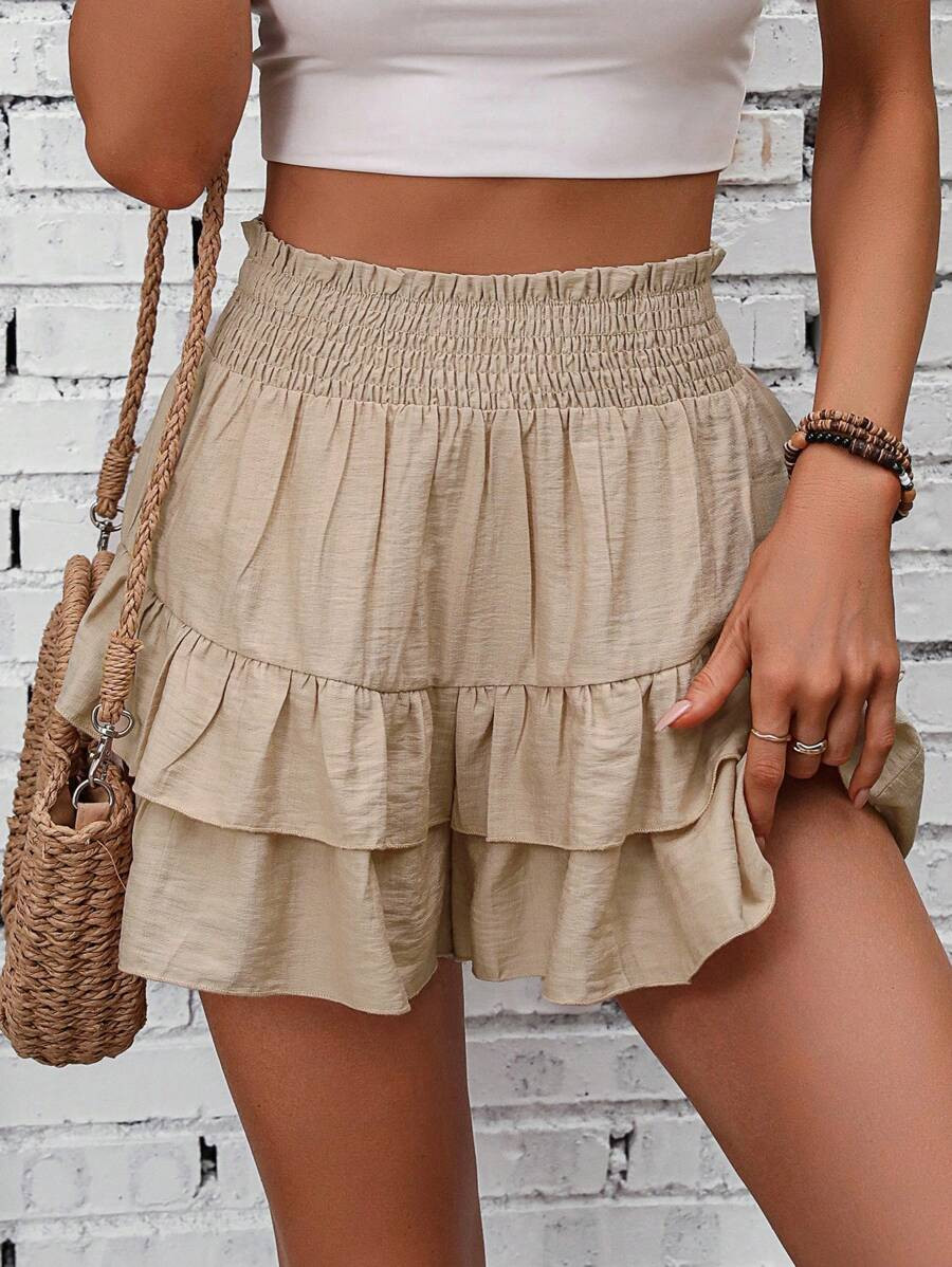 Breezaya Paperbag Waist Ruffle Hem Wide Leg Shorts | SHEIN