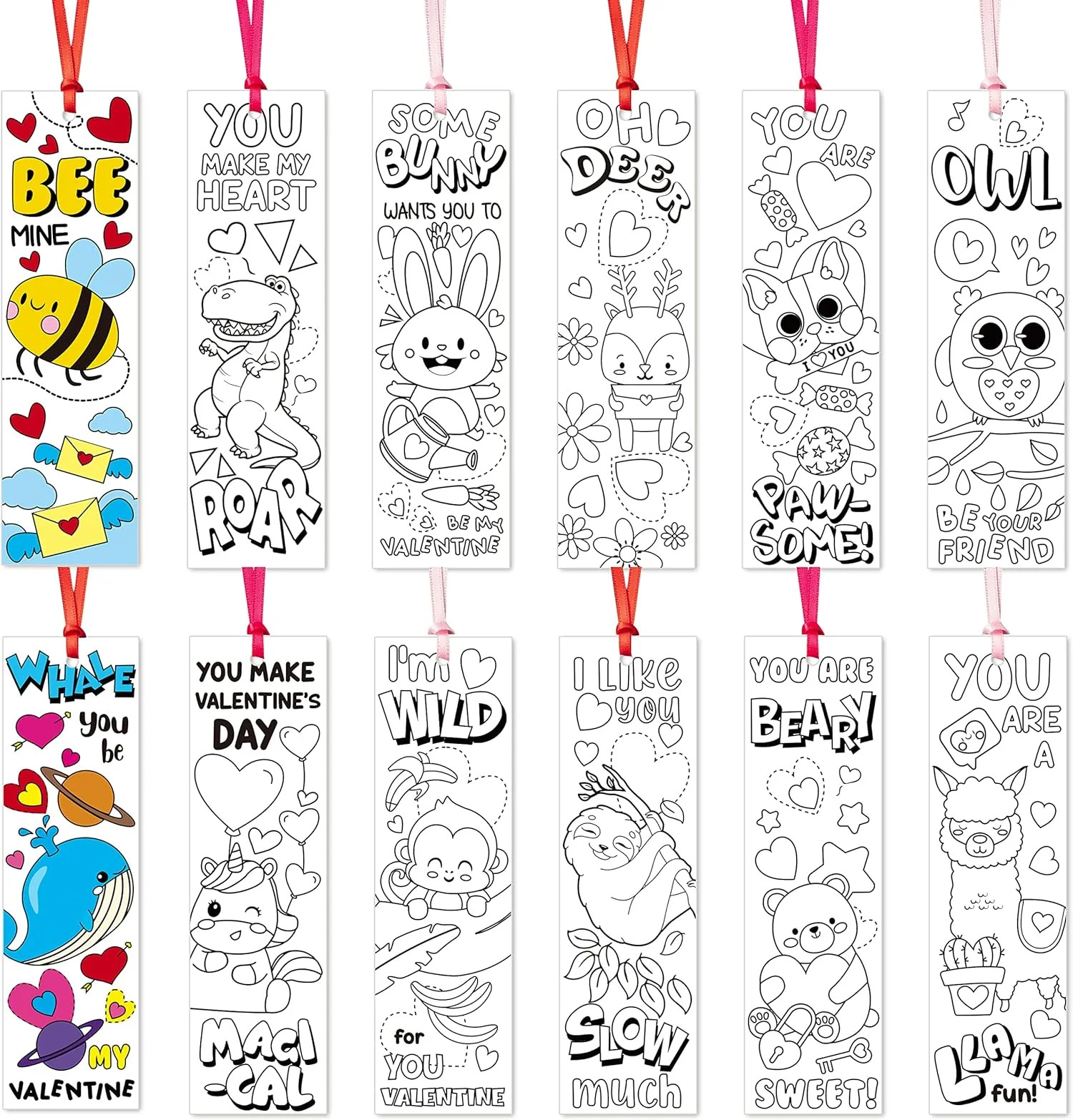 72 count Valentine's Day Color Your Own Bookmarks  Theme  Creative DIY Coloring Paper Bookmark He... | Walmart (US)