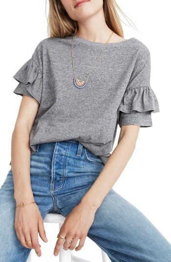 Women's Madewell Ruffle Sleeve Tee, Size XX-Small - Grey | Nordstrom