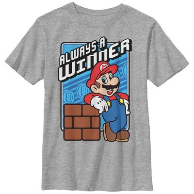 Boy's Nintendo Mario Always a Winner  T-Shirt - Athletic Heather - Medium | Target