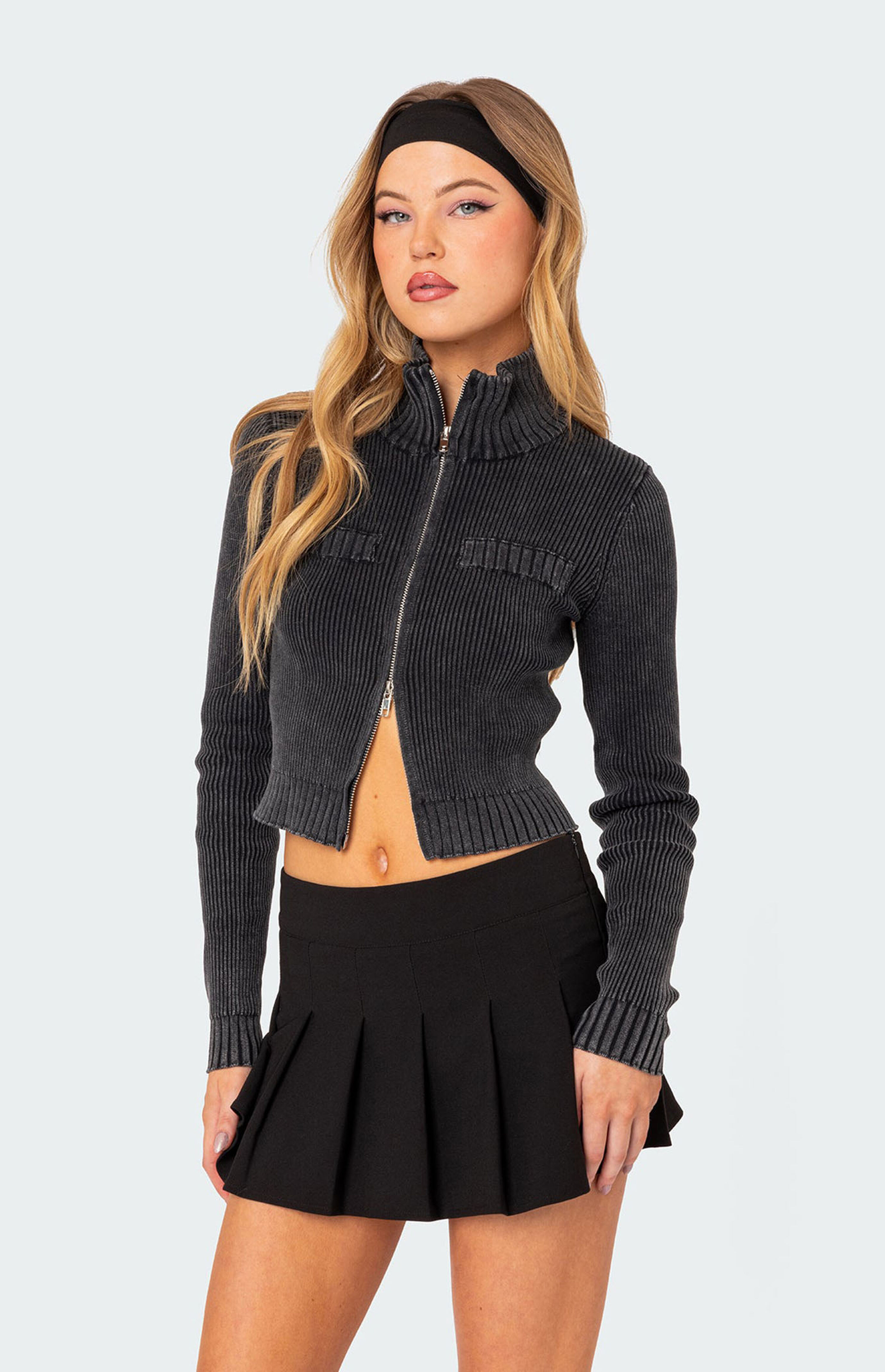 Edikted Torey Washed Zip Up Cardigan | PacSun