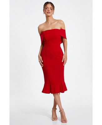 QUIZ Women's Bardot Midi Dress With Frilled Hem - Macy's | Macy's