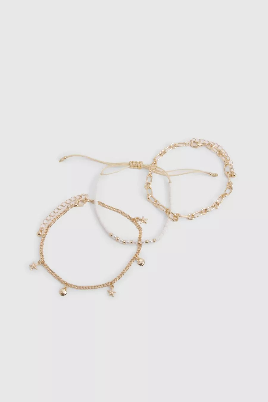Gold Starfish Charm Anklet 3 Pack | boohoo (US & Canada)