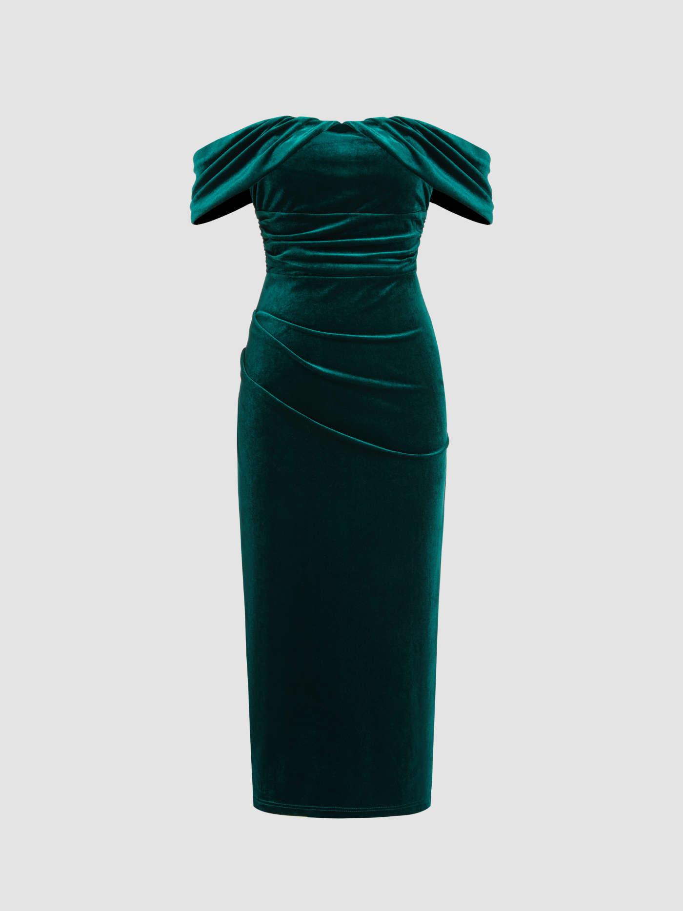 Velvet Off-shoulder Ruched Midi Dress | Cider