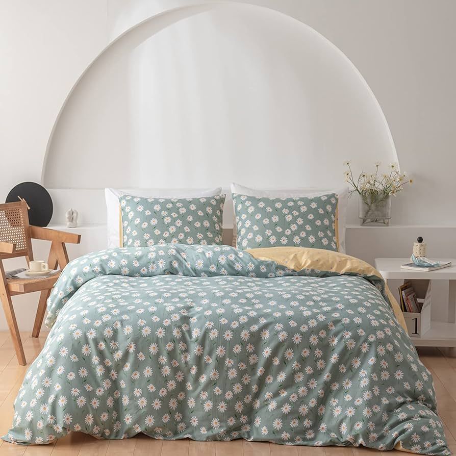 AOJIM Duvet Cover Set,100% Cotton Bedding Set,Aesthetic Comforter Cover with Daisy Flowers Patter... | Amazon (US)