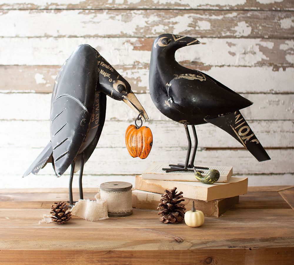 Recycled Iron Crows with Pumpkin - Set of 2 | Pottery Barn (US)