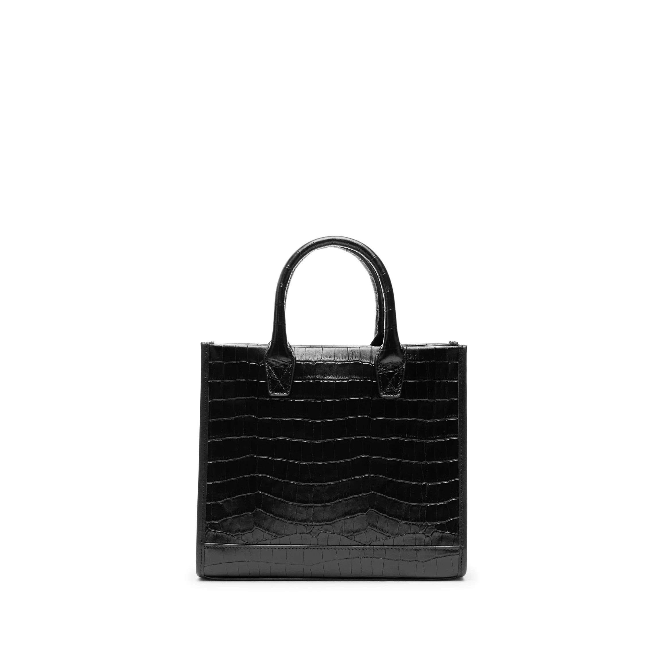 Kress Mini Top Handle Bag Black Croc | Leatherology