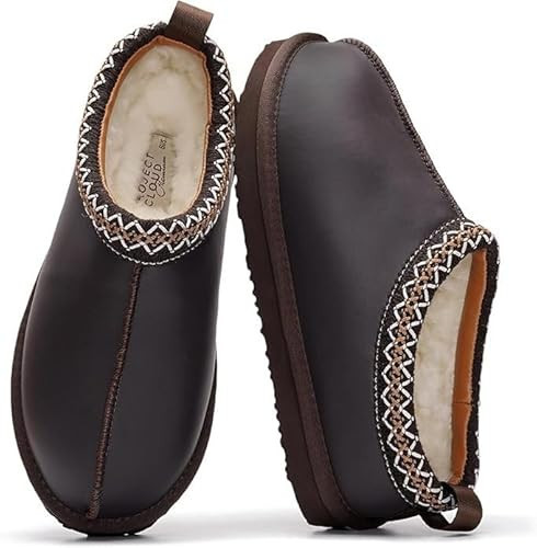 Project Cloud 100% Genuine Leather Womens Slippers w/Genuine Australian Shearling Fur Lining Slippers for Women - Non-Slip EVA w/Memory Foam Fuzzy Slippers Women Footwear (Nerita, BRWNDIS,8) | Amazon (US)