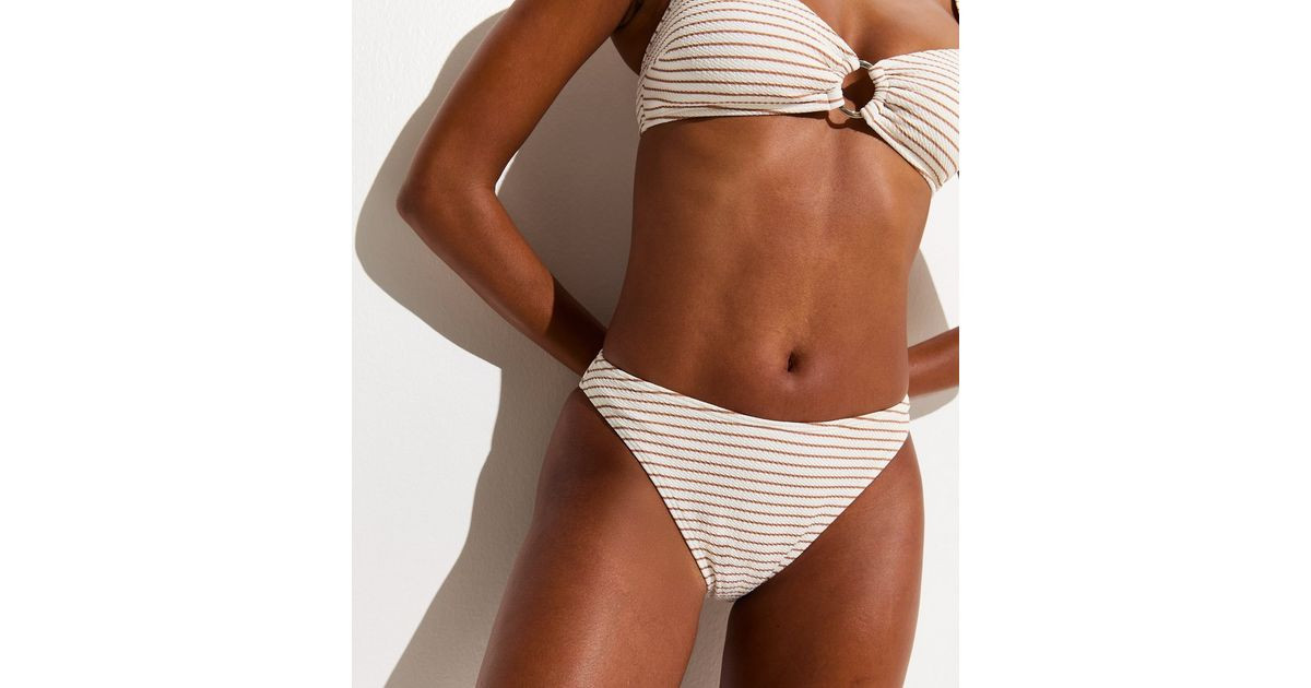 Brown Striped Crinkled High Leg Hipster Bikini Bottoms | New Look | New Look (UK)