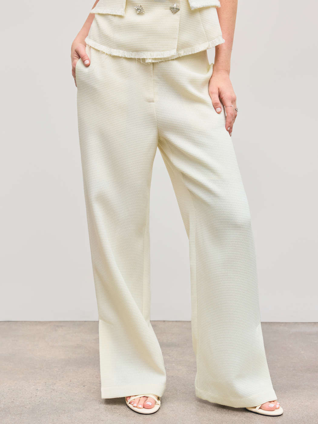 Tweed Mid Rise Solid Pocket Straight Leg Trousers | Cider