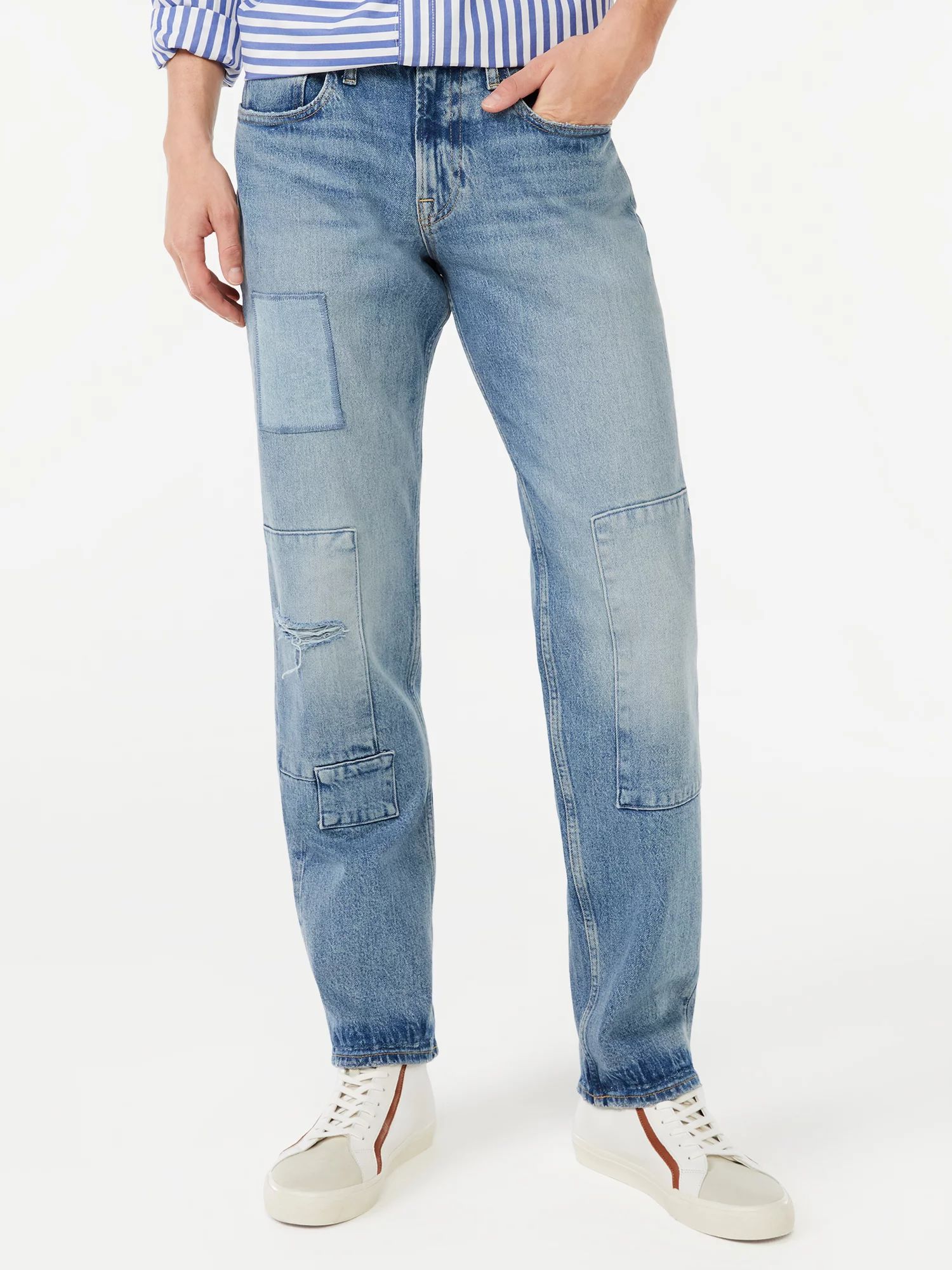 Free Assembly Men's Mid Rise Modern Straight Multi Patch Jeans | Walmart (US)