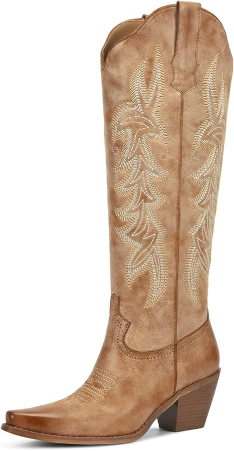 wetkiss Vintage Womens Cowboy Boots Western Ladies Cowgirl Boots Knee High,Comfortable Retro Styl... | Amazon (US)