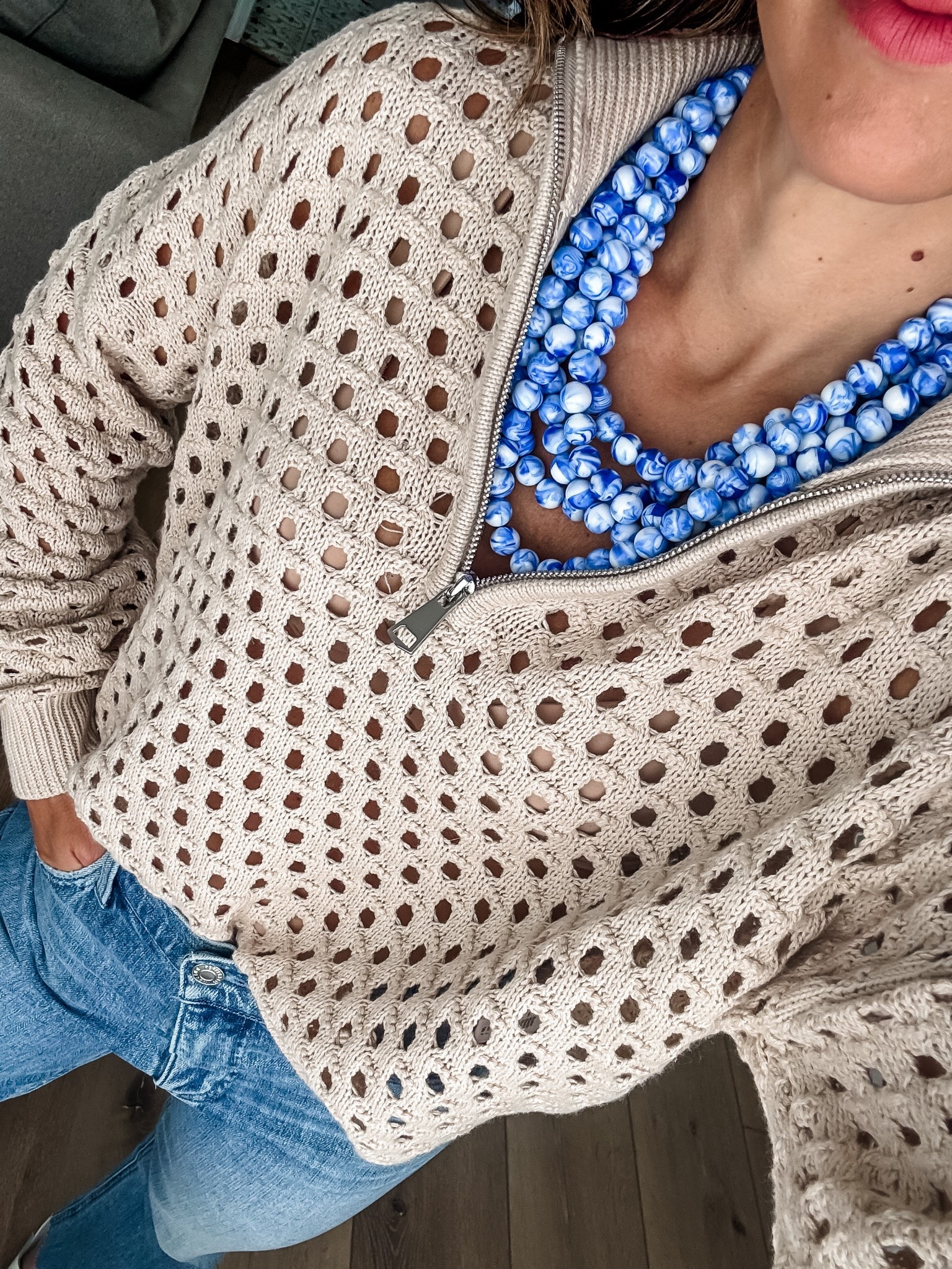 Studio 4 code TAMMY10. Small crochet sweater. Statement necklace.

#LTKOver40 #LTKFindsUnder100