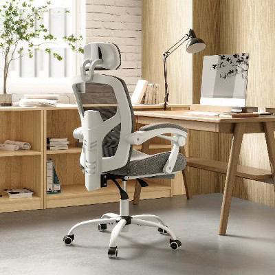 CAVINAS 360° Swivel Computer Chair, High Back Mesh Home Office Desk Chair, Retractable Footrest Ergonomic Office Chair with Adjustable Headrest, Gray | Target
