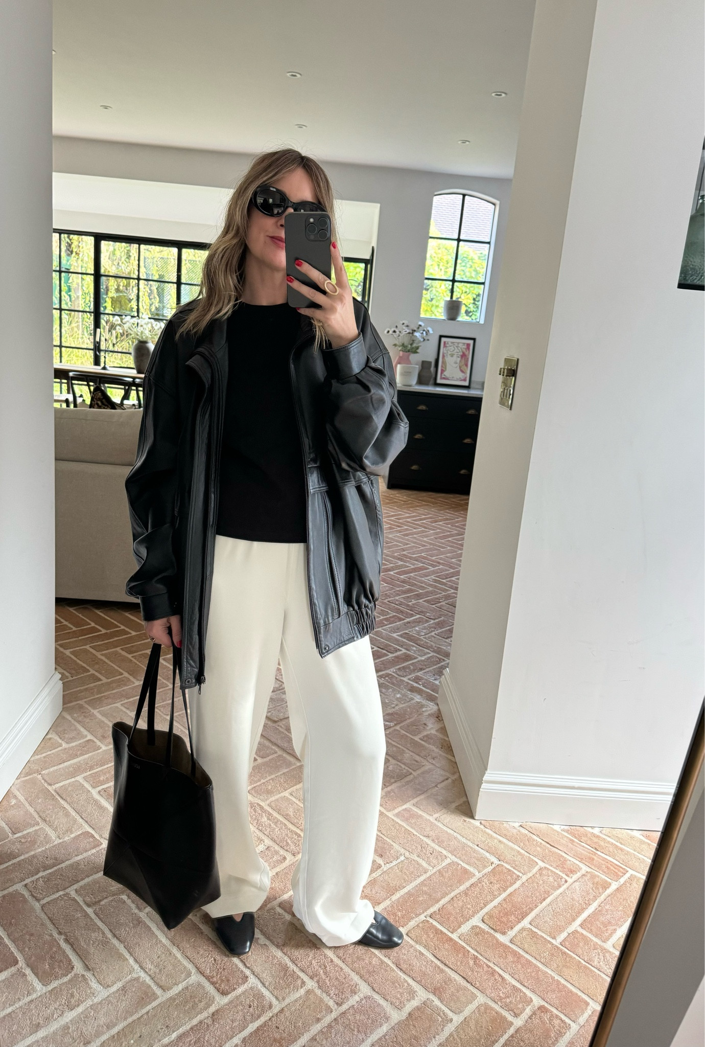 White trousers + black leather bomber jacket | Le Monde Beryl | Mary-Jane’s | causal outfit 

#LTKstyletip #LTKautumn #LTKworkwear