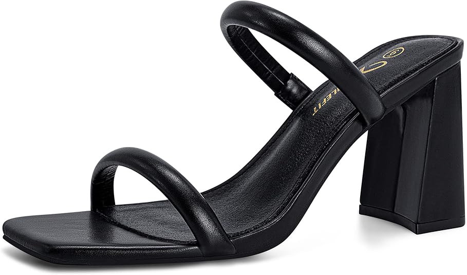 Athlefit Women's Square Open Toe Two Strap Heeled Sandals Slip On Block Chunky Heels Sandals | Amazon (US)