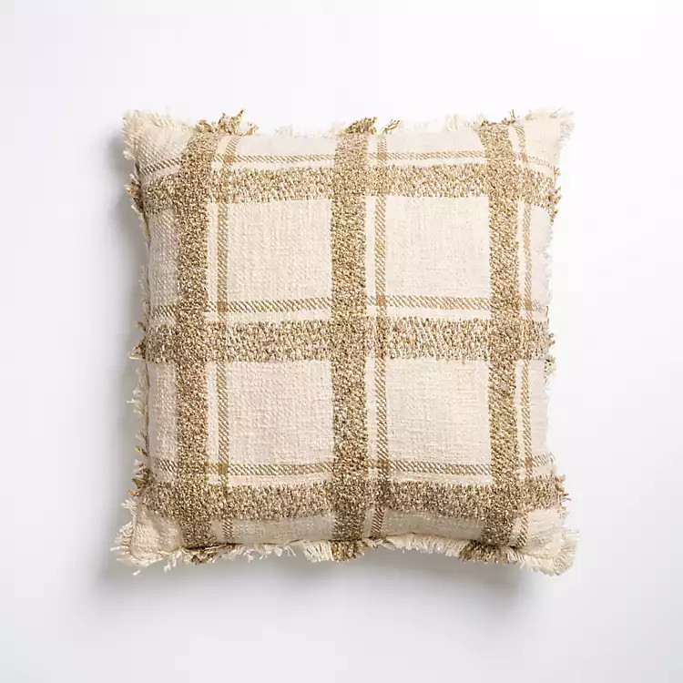Taupe Windowpane Plaid Pillow | Kirkland's Home
