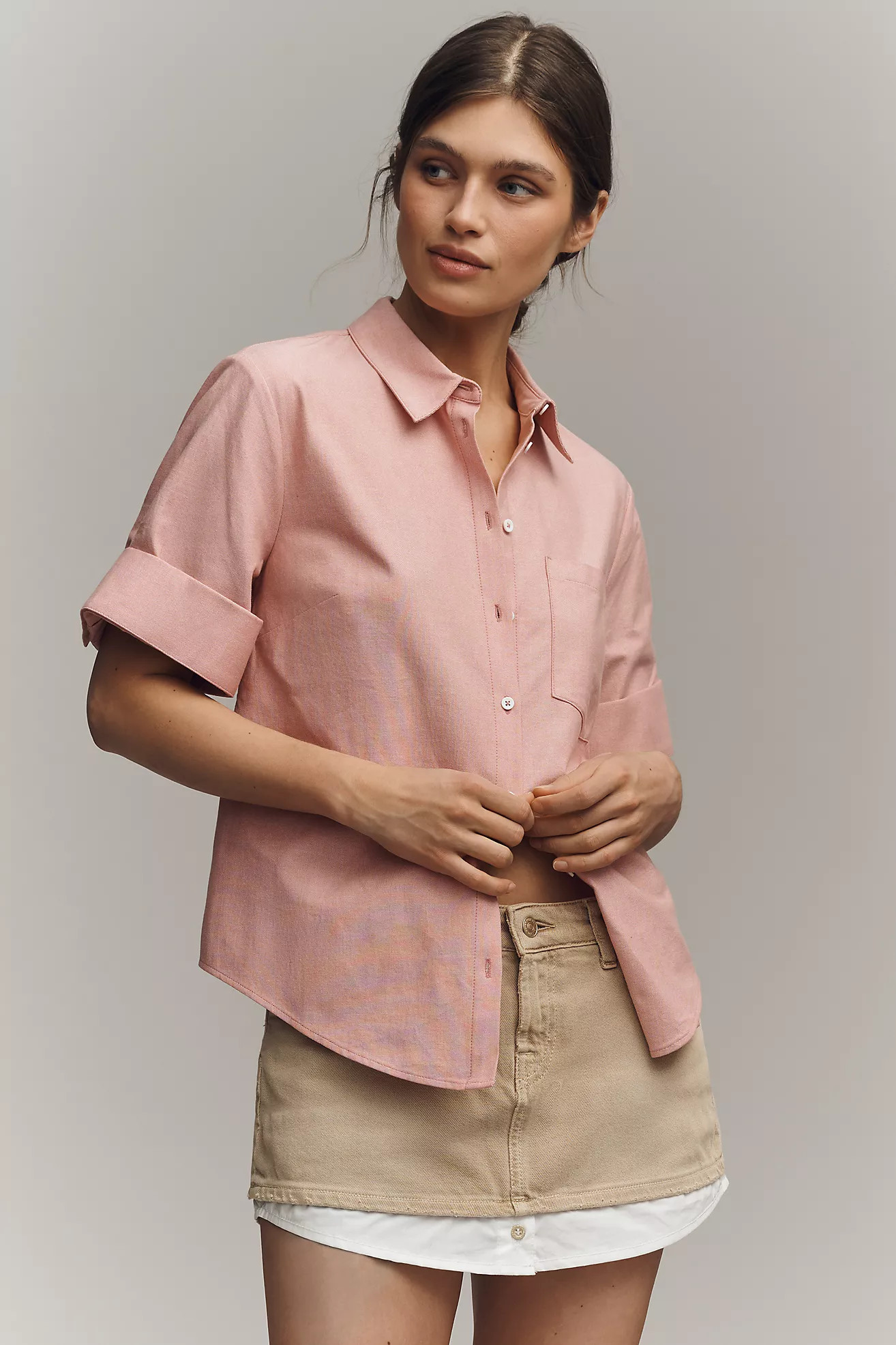 Maeve Rolled-Sleeve Oxford Buttondown Shirt | Anthropologie (US)