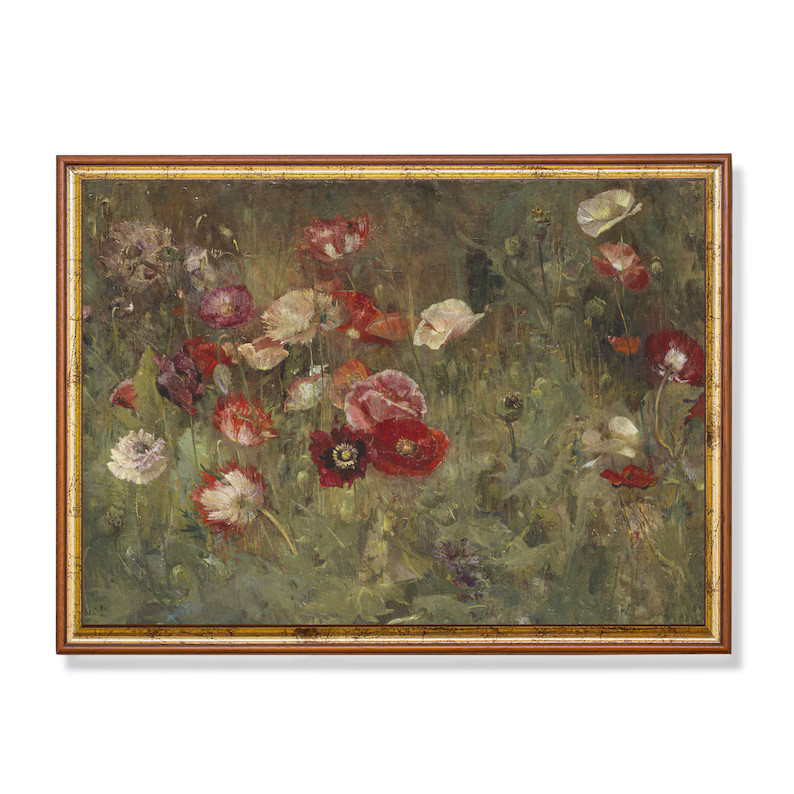 Vintage Floral Painting  Antique Flower Print  Moody Rustic - Etsy | Etsy (US)