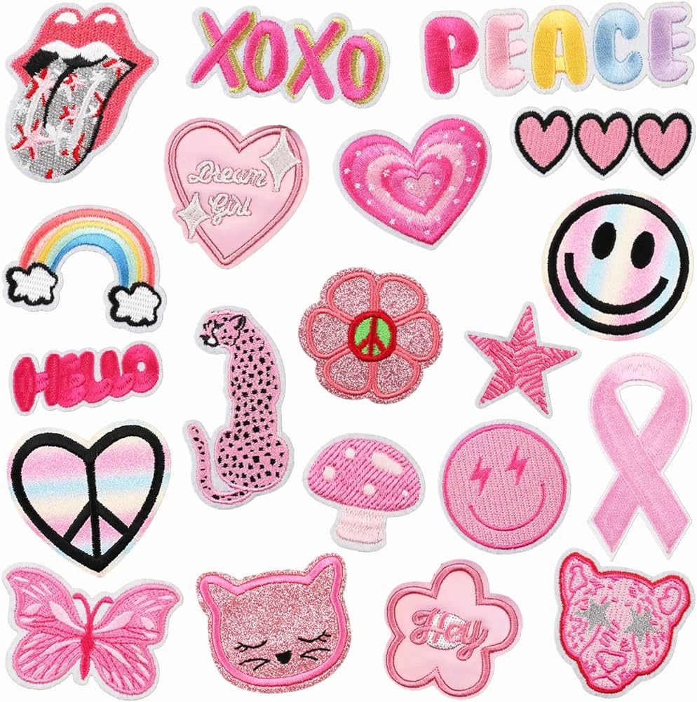 Pink Embroidered Preppy Iron-on Patches, Sew on Applique Patch for Clothes Backpacks Jeans Bags (... | Amazon (US)