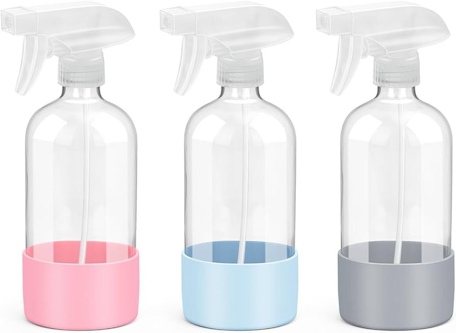 Rionisor Glass Spray Bottles with Silicone Sleeve Protection, Empty 16 oz Refiilable Containers, ... | Amazon (US)