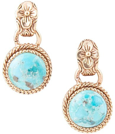 Barse Genuine Turquoise Floral Detail Drop Earrings - Turquoise/Gold | Dillard's