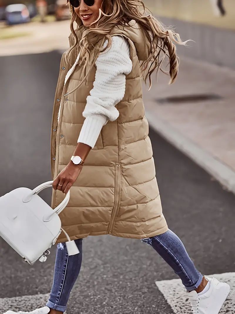 Women's Hooded Sleeveless Coat - Versatile Winter Outerwear for Casual and Formal Occasions | Temu Affiliate Program